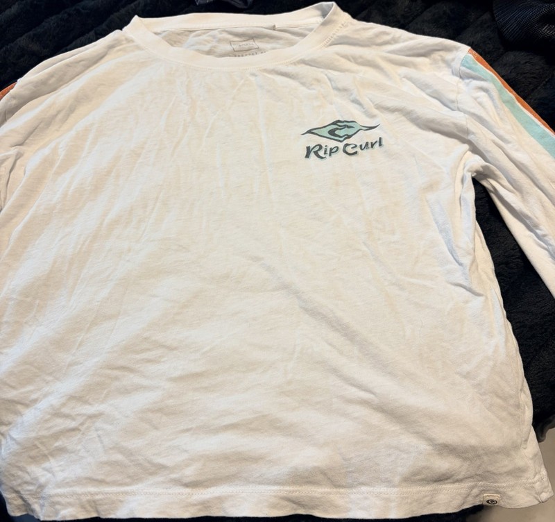 Rip Curl Women’s  M White Graphic Logo Crew Neck Long Sleeve Knit Cotton T-Shirt