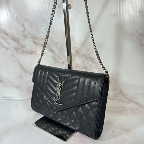 Saint Laurent YSL Black Quilted Chain Crossbody Bag Cassandra Auth