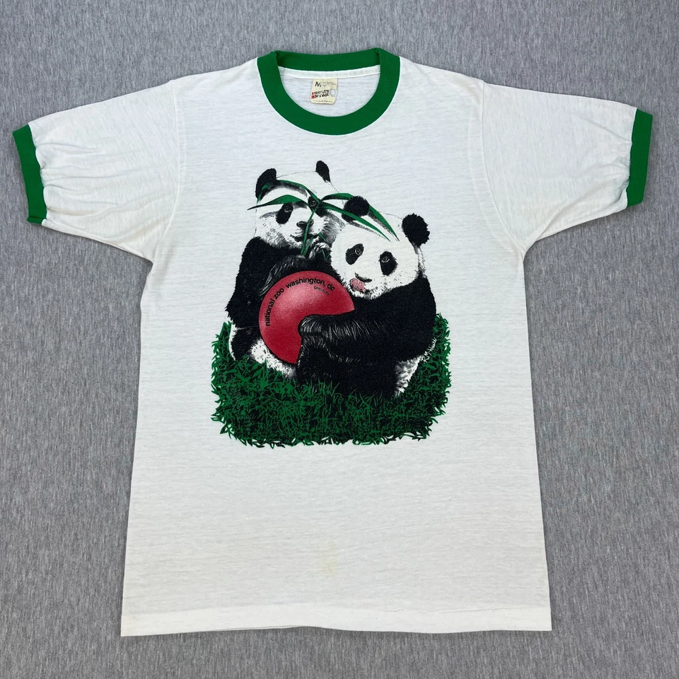 Camisa Timbre Panda Zoológico Nacional De Colección Para Hombres M Blanca Pantalla Fina Estrellas Años 80 EE. UU. Foto 2 de 4