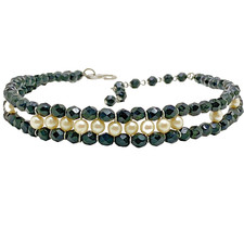 Vintage Choker Necklace Black Glass Beads Faux Pearl Victorian Revival Goth