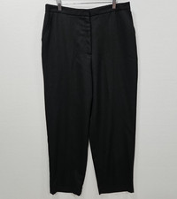 Eileen Fisher Large Black Woven Wool Crepe Straight Leg Trouser Pants Pockets