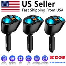 3X Car Cigarette Lighter Splitter 2-Socket USB QC 3.0 Type-C PD Fast Car Charger