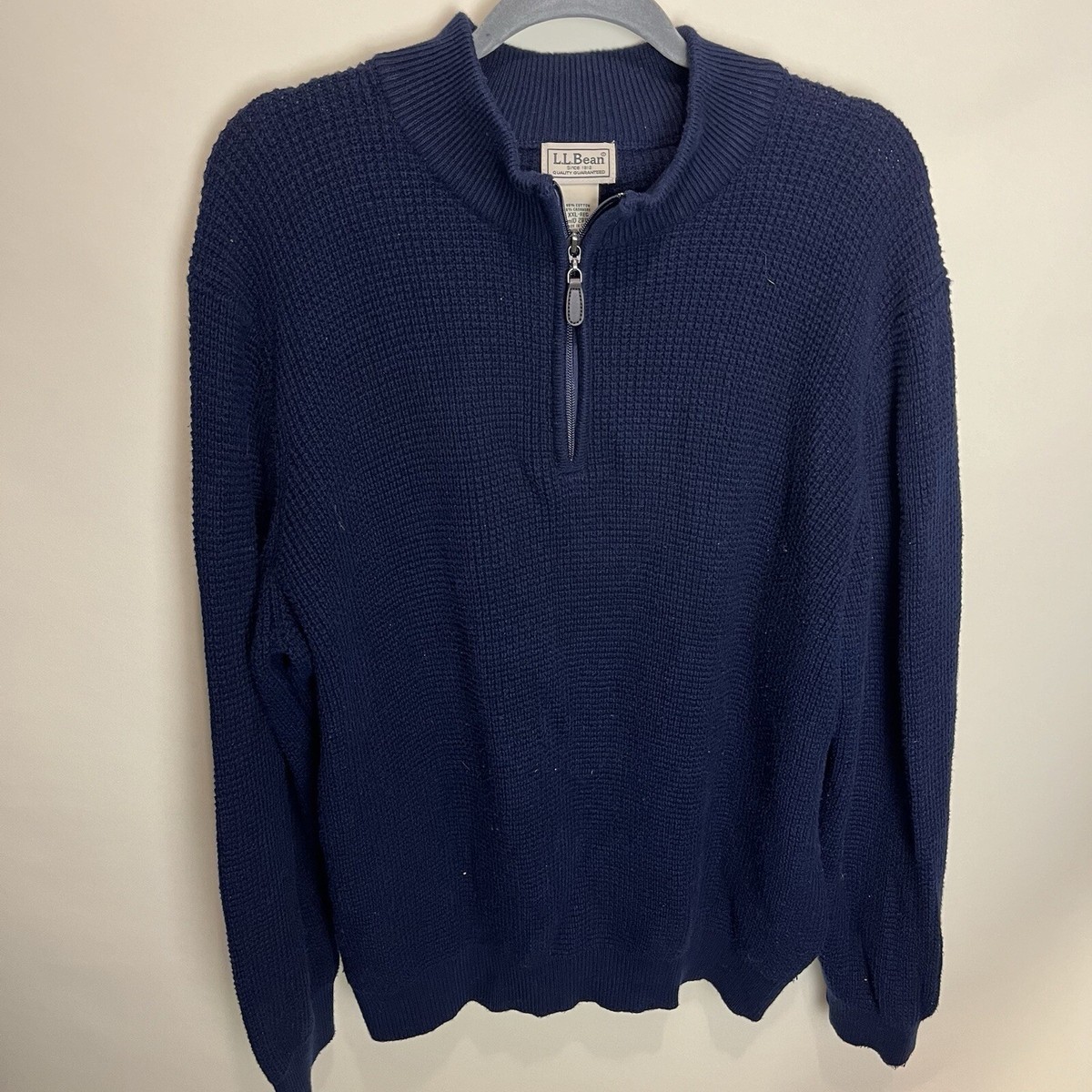 LL Bean Mens XXL Blue Cotton Cashmere Blend Quarter Zip Pullover Sweater  Grandpa