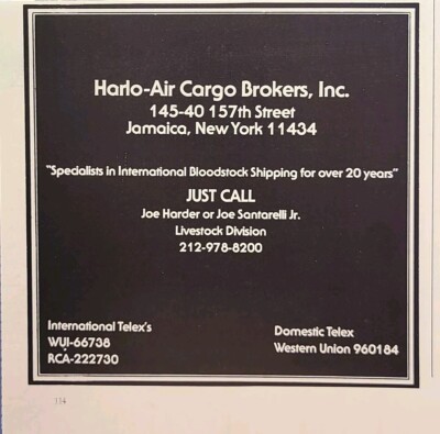 Harlo-Air Cargo Brokers Jamaica NY Bloodstock Shipping Vintage Print Ad 1976
