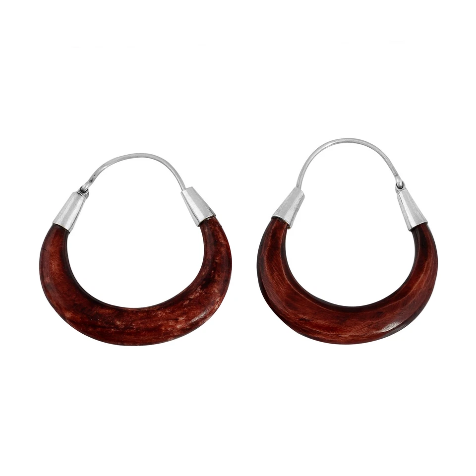 Hermosos pendientes artesanales de plata de ley con aro de madera para joyería envío gratuito Foto 4 de 4