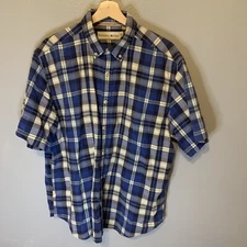 The Normal Brand Shirt Mens XL Blue Plaid Short Sleeve Button Down Logo Stretch