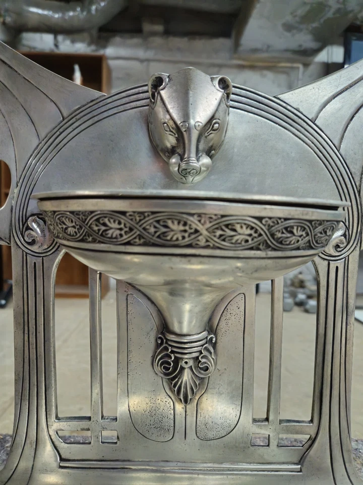 Espejo tocador de mesa alemán Jugenstil Grand plateado alrededor de 1900 Foto 2 de 4