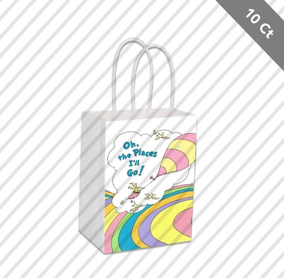 10 Oh Places We'll Go Dr Seuss White Kraft Gift Bag Party Favor 5.5 x 8 Book Kid