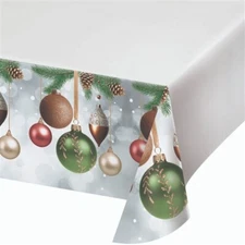 Dazzling Christmas Ornaments Paper Tablecloth 54" x 96" Winter Decoration