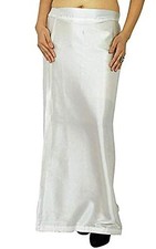 Women Stain Silk Petticoat Saree Underskirt Free Size Petticoat Off White