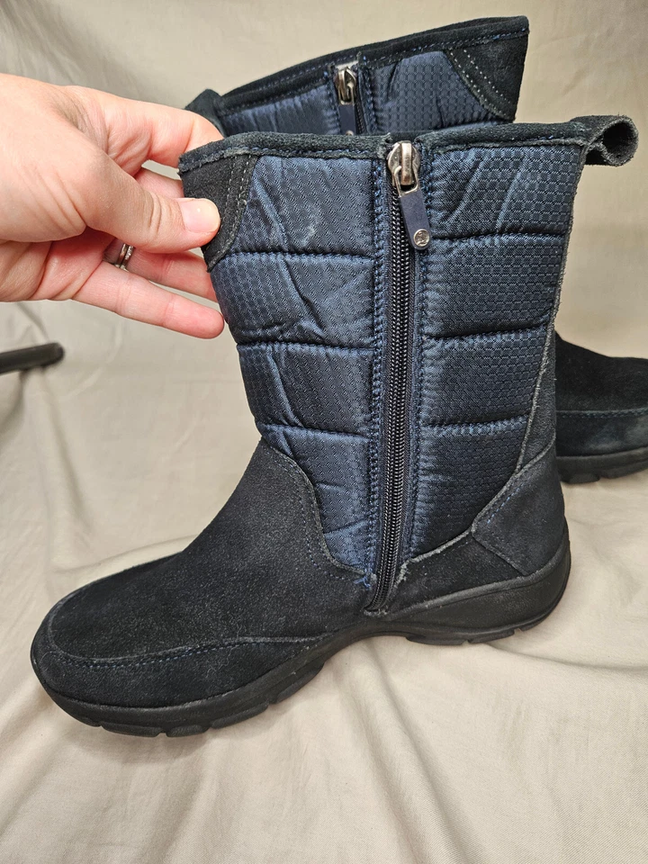 Lands End Snow Outdoor Boots Womens 8.5 Navy Blue Suede Fleece Lined Mid Calf - Image 4 of 4