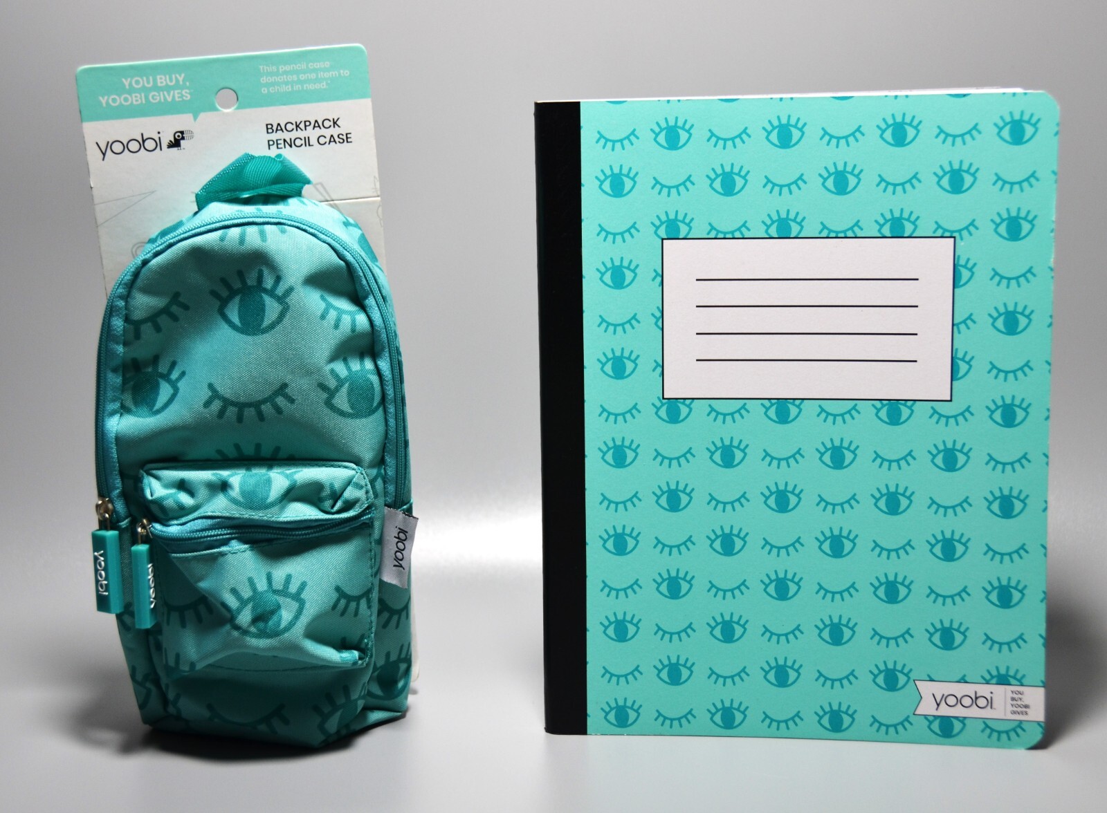 Pencil Case And Composition Book Notebook Winky Eyes Aqua
