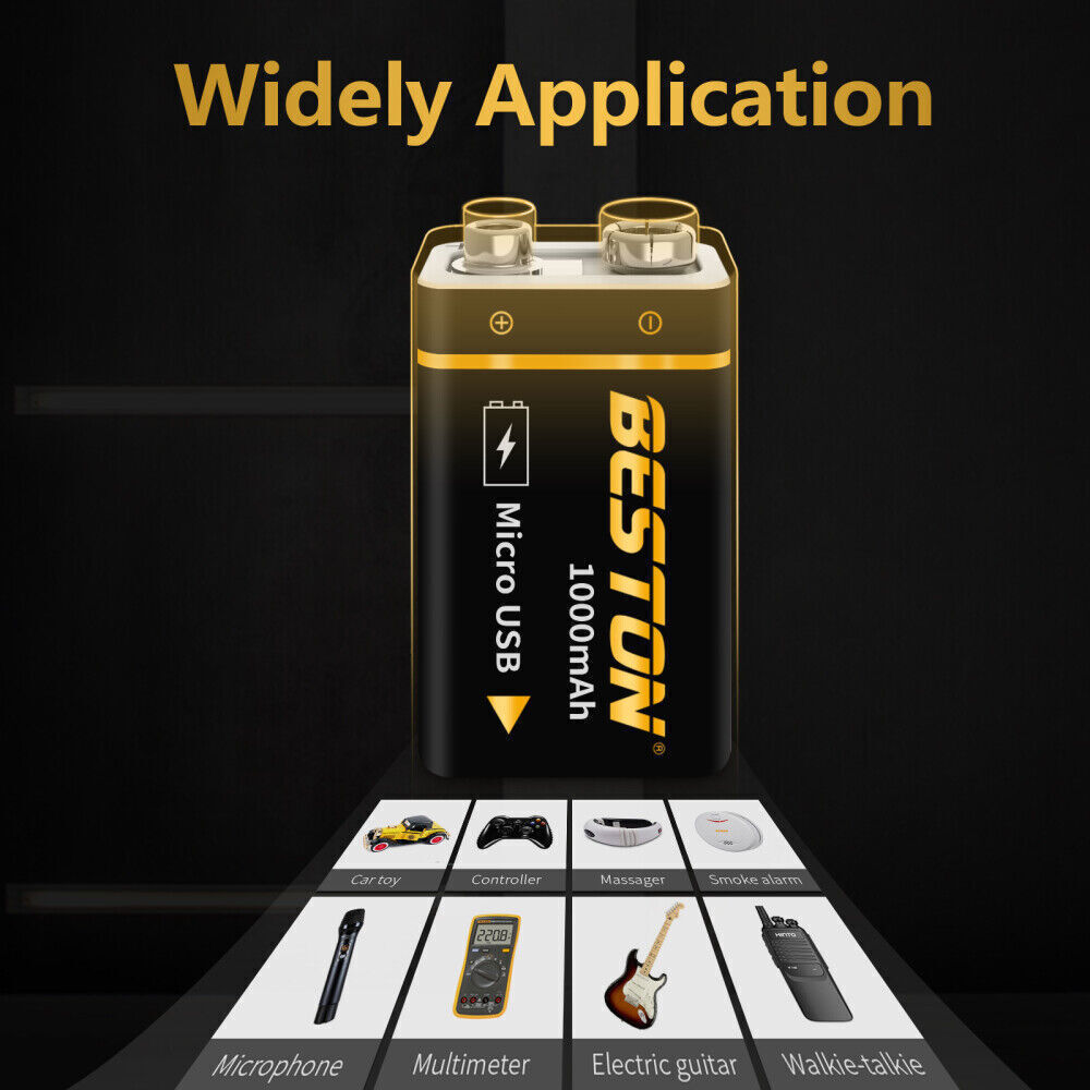 Rechargeable Batteries 1000mAh 9V USB Charging Battery Lot Black-image