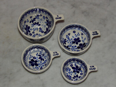 Polish Pottery Measuring Cup Set 1/4 - 1 Cup! UNIKAT Signature Rembrandt in Blue