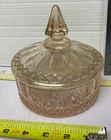 Pink Depression Glass Covered Dish  5" pre owned free shipping