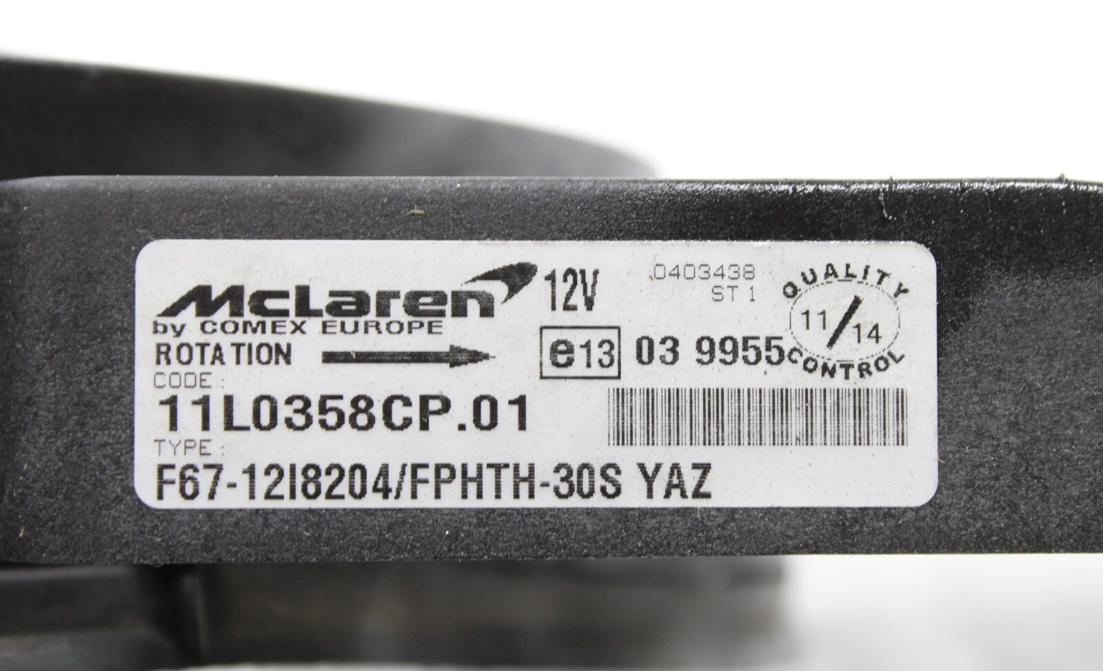 15-17 MCLAREN 650S 3.8L RADIATOR COOLING RIGHT FAN SHROUD & BLADE & MOTOR OEM