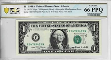 1988a $1 Federal Reserve 'WEB' Note- FM block--(combo 2/1) -PCGS 66 PPQ--ERROR!