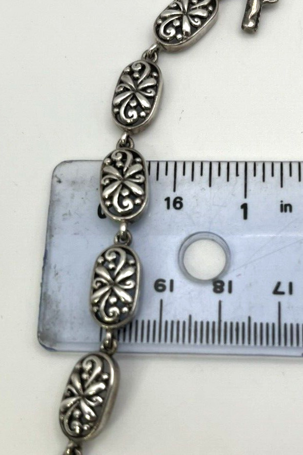 Solid Sterling Silver 925 FLOWER OVAL PANEL LINK … - image 7
