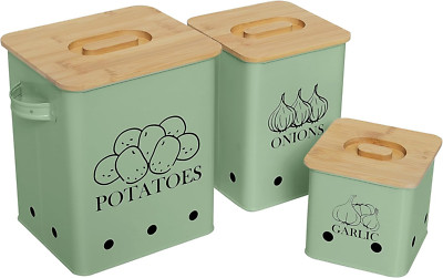 Kitchen Canisters Set, Storage Bin for Potato Onion & Garlic, 3 Pack Set Counter