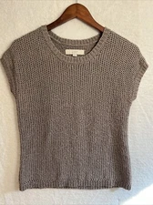 Loft Taupe Short Sleeve Loose Weave XS Shell Top 