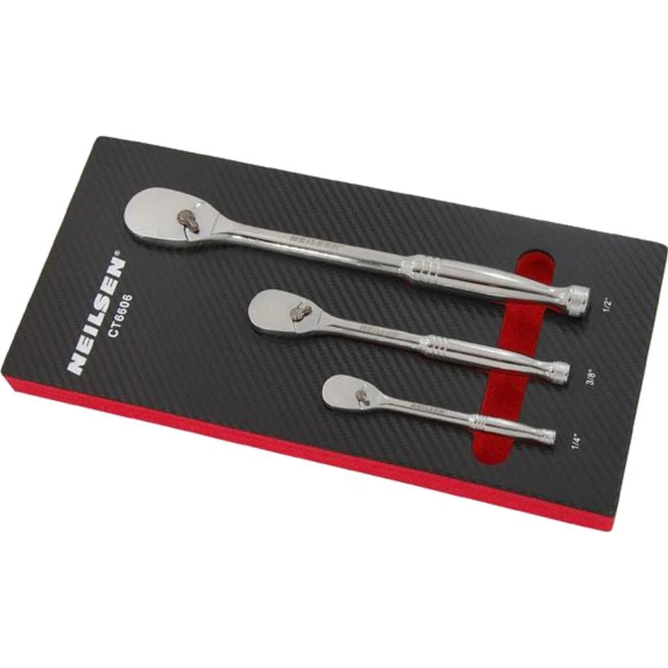 Neilsen Socket Pear Head Ratchet Handle Set 1/4" 3/8" 1/2" 90T Set EVA Foam 3pc - Image 2 of 3