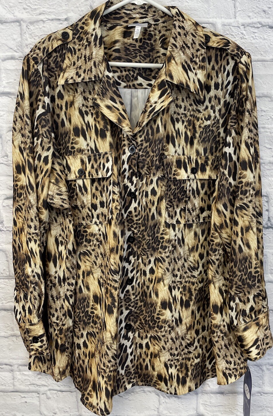 NEW DG2 Diane Gilman top blouse womens 3X Button cheetah Animal leopard tunic