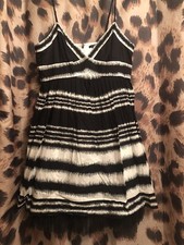 BCBG Max Azria black & white striped Cami DRESS - size 12 / L - tulle SPARKLE