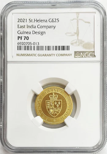 2021 GOLD SAINT HELENA 25 POUNDS 1/4 OZ SPADE GUINEA COIN NGC PROOF 70