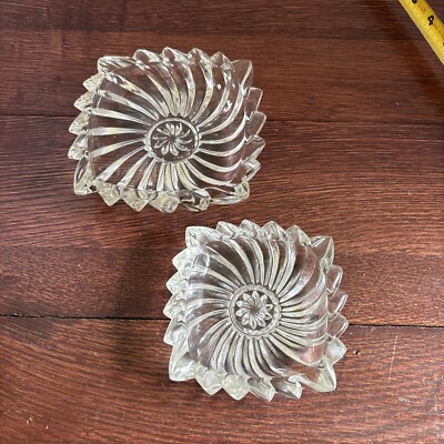 Vintage Crystal Spiral Nesting Ashtrays Set Of Two Perfect Condition