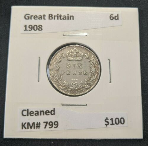 Great Britain 1908 Sixpence 6d KM# 799 Cleaned - Picture 1 of 6