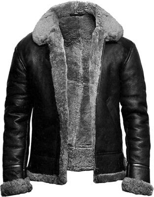Men's RAF B3 Bomber Flight Aviator Fur Shearling Sheepskin Brown Leather Jacket