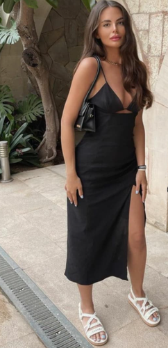 New Zara Black Linen Blend Dress With Cut Out Detail Size XS Fit Size 6 8 |  eBay