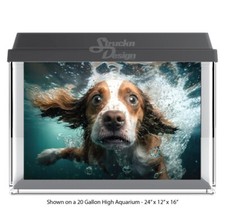 Cute Brown White Dog Swim Polyester Fish Tank Glass Backdrop Aquarium Background