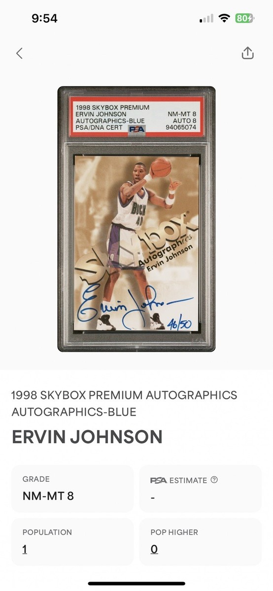 1998 SKYBOX AUTOGRAPHICS Ervin Johnson BLUE AUTO #46/50 PSA 8 Pop 