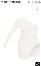 PLT Shape White Swirl Textured One Shoulder Split Bodycon Dress Size 8