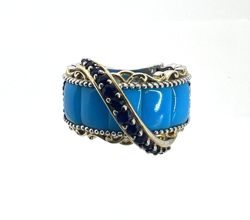 MICHAEL VALITUTTI Gems en Vogue Turquoise Sapphire Sterling Silver Sz 8.25 Ring - Picture 2 of 7