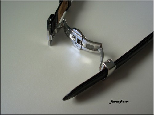 16mm BLACK GENUINE LEATHER WITH SILVER BUTTERFLY WATCH BAND Quick Release Pins - Picture 5 of 10