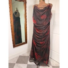 Cider Brown Red Floral Mesh Cowl Neck Ruched Maxi Dress 2XL CD20230414