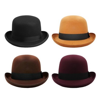 Men Retro Elegant Bowler Hat Short Brim with Hat Band for Formal Casual Wedding