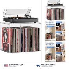 Bikoney Stackable Cube Acrylic Vinyl Record Storage, Tabletop Record Player S...