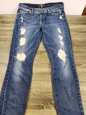 7 For All Mankind Distressed Skinny Jeans Women's 29x28 Stretch Medium Wash Blue