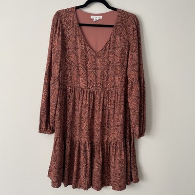 lucky brand long sleeve dress Lucky Brand Floral Tiered Long Sleeve Dress Size M Boho Cottage Western  Cowgirl