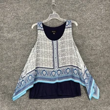 AB Studio Womens M Paisley Print Tank Top Layered Split Back Asymmetric Boho