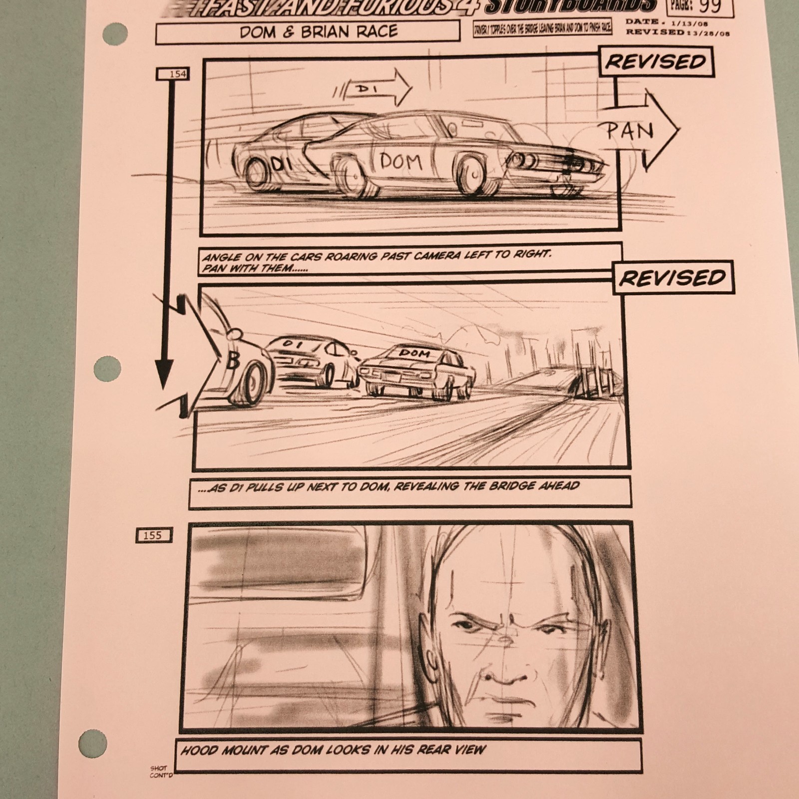 Image 10 of Fast and Furious 4 Production Used Storyboard, Dom Races to Bridge p99, COA