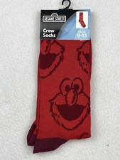 Sesame Street Elmo Faces Crew Socks Red Graphic Novelty Adult Size 9 - 13 NEW