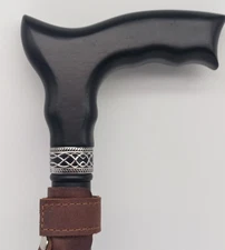 Asterom Walking Cane Adjustable With Black Wood Handle + Base Leather Strap NICE