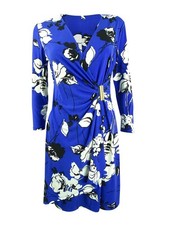 Calvin Klein Women's Floral-Print Faux-Wrap Dress (4, Capri Multi) 194414642557