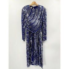 Judith Ann S Blue Silk Sequin Long Sleeve Dress vintage