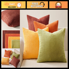 Set of 4 Burnt Orange Decorative Throw Pillow Covers 18x18 - Corduroy Striped Cu