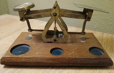 Antique WARRANTED ACCURATE English Brass Postal Scale on Metal Base